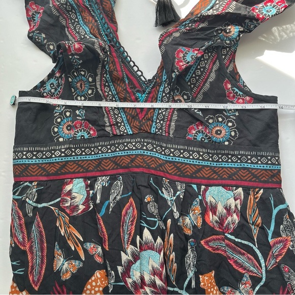 Anthropologie Animal Floral Print Plunge V-neck Mini Dress Ruffles Size XS - Picture 8 of 11